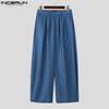 INCERUN Men Casual Zip-up Waist Plaid Wide Legs Pants Long Trousers