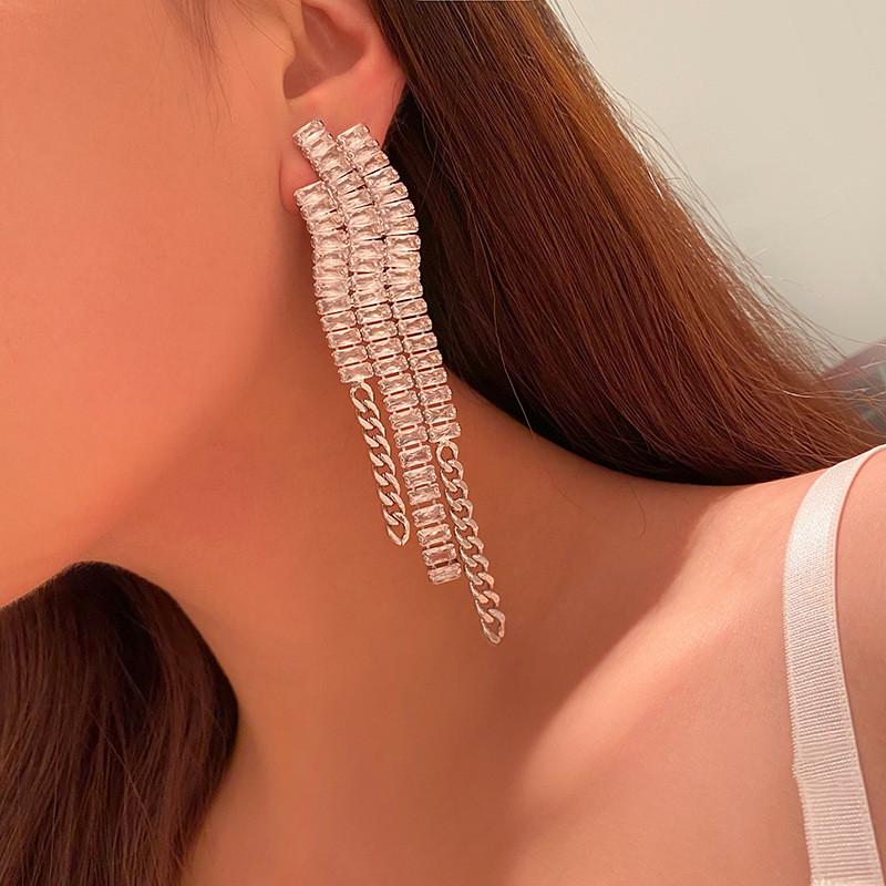 Geometric Silver Zirconia Drop Earrings For Women Fashion Jewelry