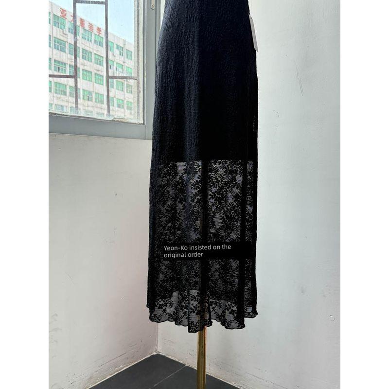 Foreign Trade Order Lu * H Black Lace Sling Sexy Pure Style Slim Fit Semi-Transparent Suspender Skirt Midi Dress