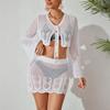 New Beach Women's Solid Color Knitted Beach Bikini Swimsuit Hoodie Dress