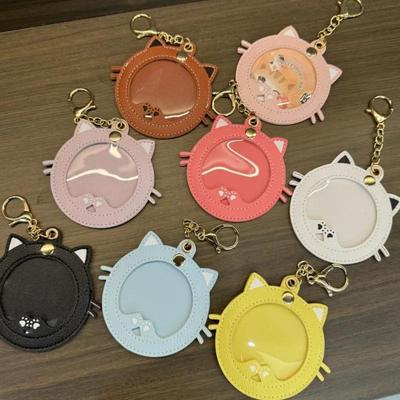 Kawaii Cat PU Leather High-quality Card Storage Bag for Round Badge Star Anime Character Idol Photo Souvenir Display Pendant