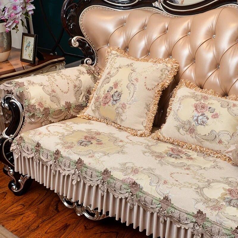 

Европейский нескользящий чехол для дивана, четыре сезона, универсальная подушка для сиденья, кружевное жаккардовое полотенце с вышивкой, наволочка, подлокотник, полотенце 80x240 cm 1pc