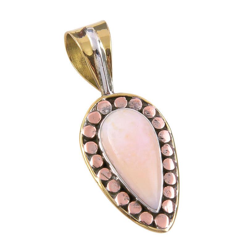 Natürlicher Rosa Opal Edelstein 925 Massiv Sterlingsilber Zweifarbig Anhänger 1,50" m5P75