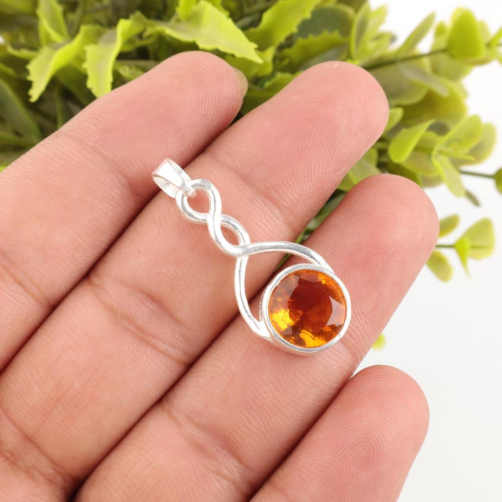 Glorious Citrine Gemstone Jewelry, 925 Solid Sterling Silver Jewelry, Handmade Silver Chain Pendant Gift For Mom