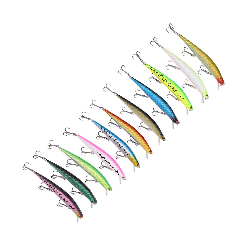 11 Pcs Simulation Minnow Lure Plastic Fishing Bait Fishing Accessories with 3 Hooks for Bass Freshwater