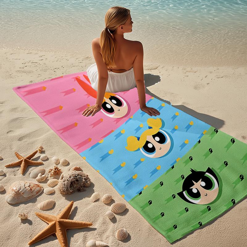 proof beach towel with a The Powerpuff Girls2 pattern - soft,absorbent,quick-drying,machine washable - perfect for swimming,camping,bathing