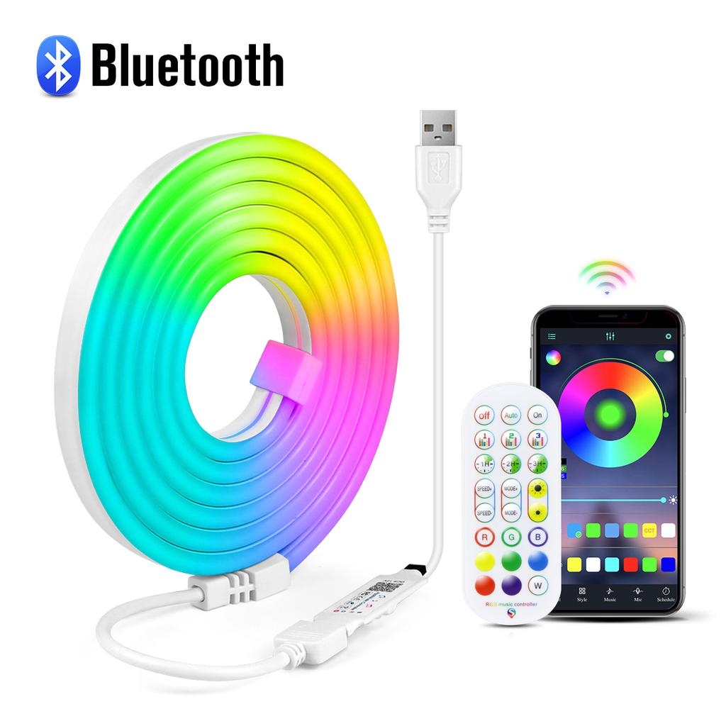 USB 5V RGB Neon LED Light Waterproof Neon Strip Light Tape Silicone Tube With Bluetooth App LED Controller For Bed Room Deocor