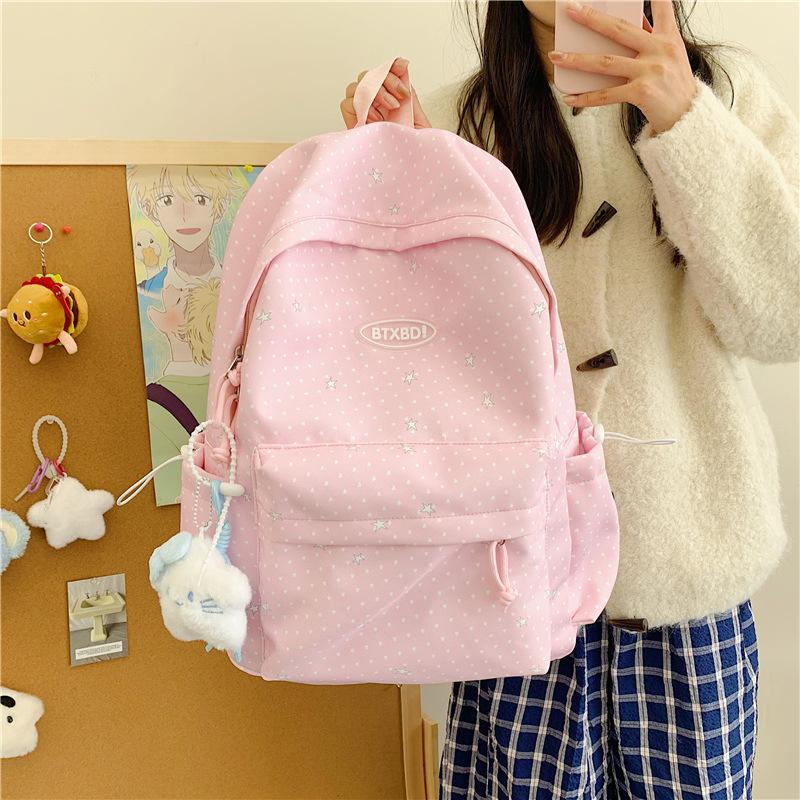 Schoolbag female high-value middle school student large-capacity Mori printed backpack cute polka dot lightweight travel backpack