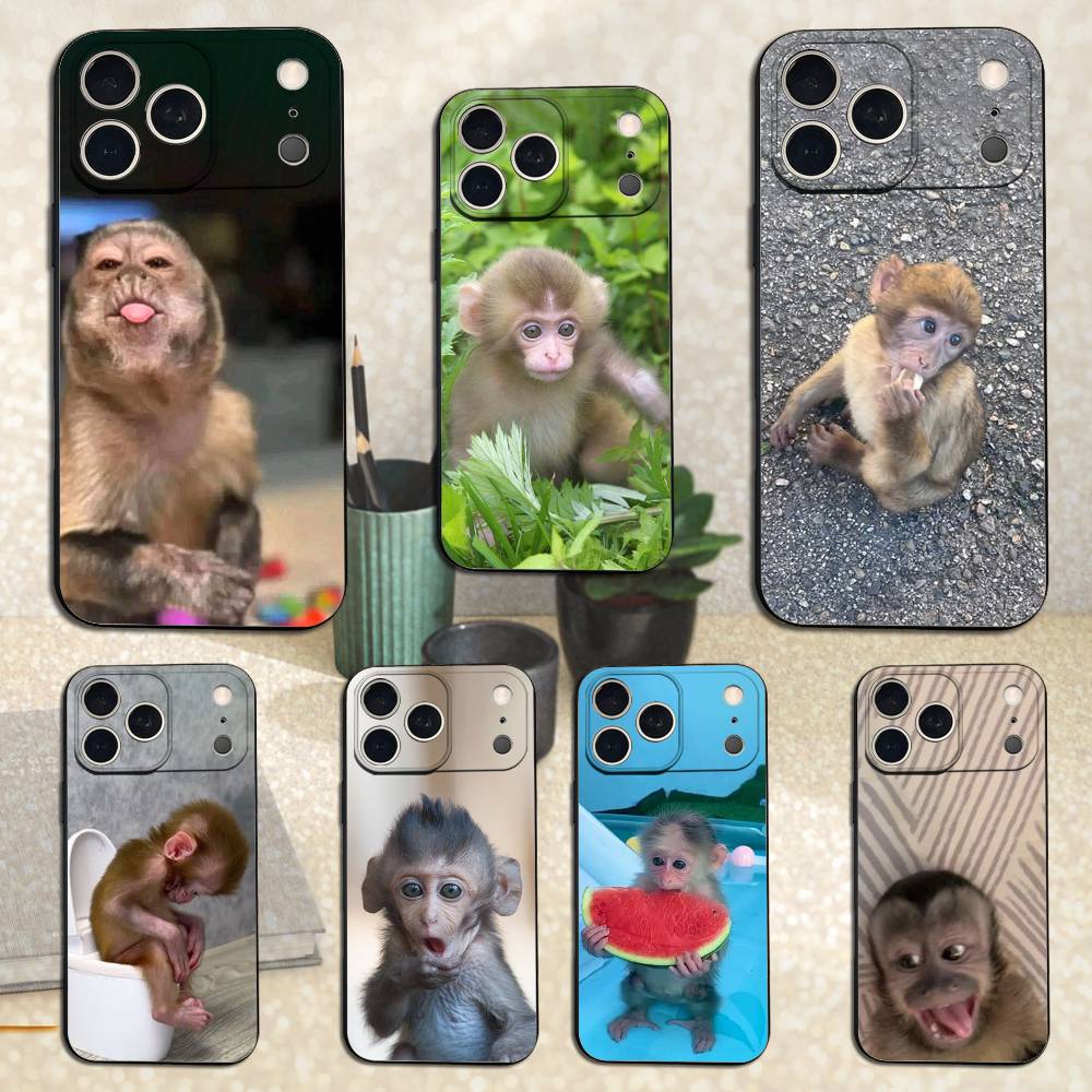 Cute Funny Monkey For iPhone 12,14,13,15,8,7,16,11,17,X,Mini,Plus,Pro,XR,SE,XS,Max,Soft Silicone Black Case