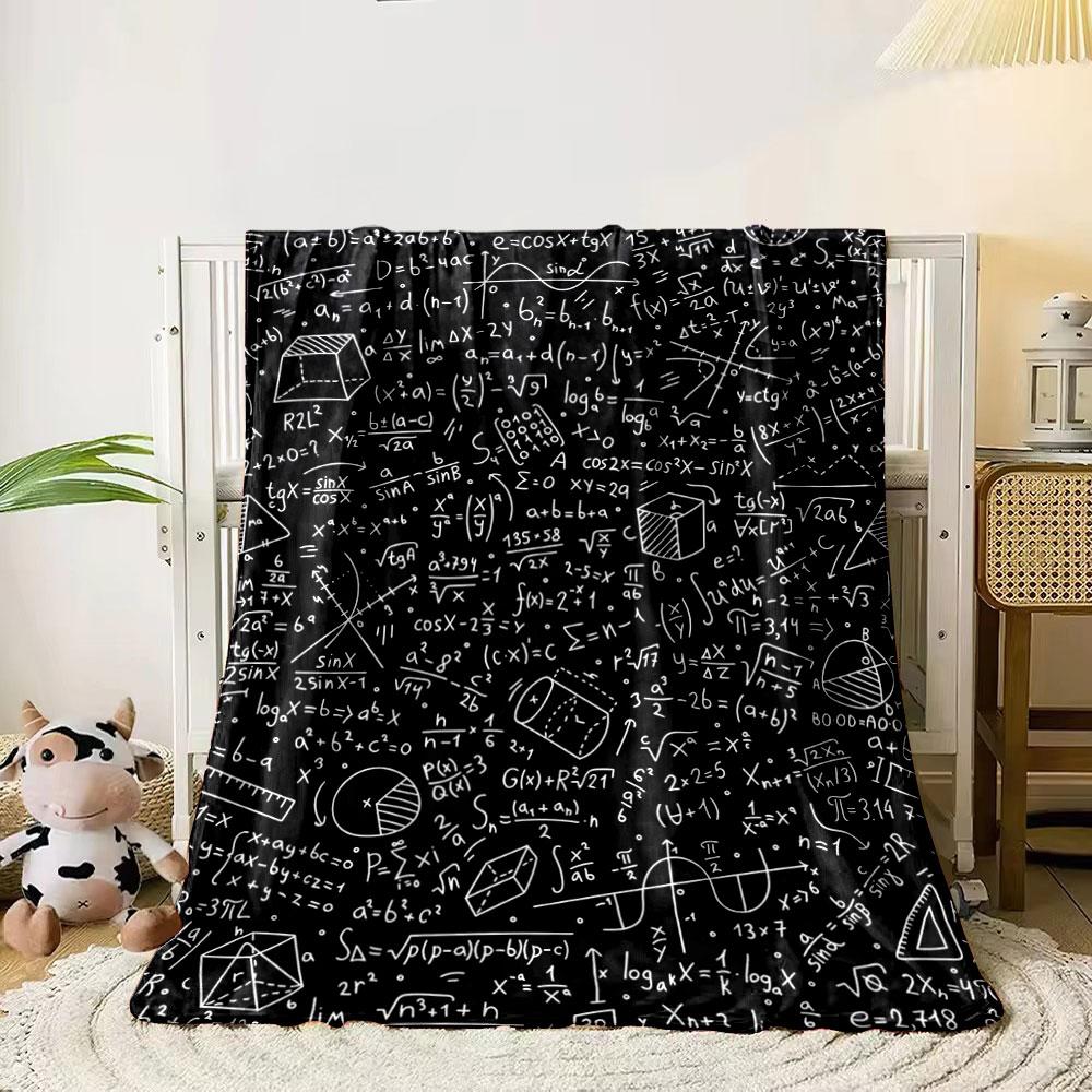The pattern consists of mathematical formulas, graphs, and geometric shapes. for all seasons blanket lunch break throw gift