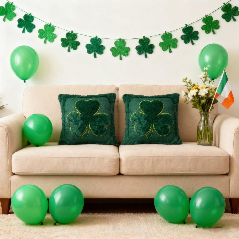 1 St. Patrick's Day Plush Pillowcase 18X18 Inches, Soft Giant Clover Shaped Pillowcase, Suitable for Bedroom