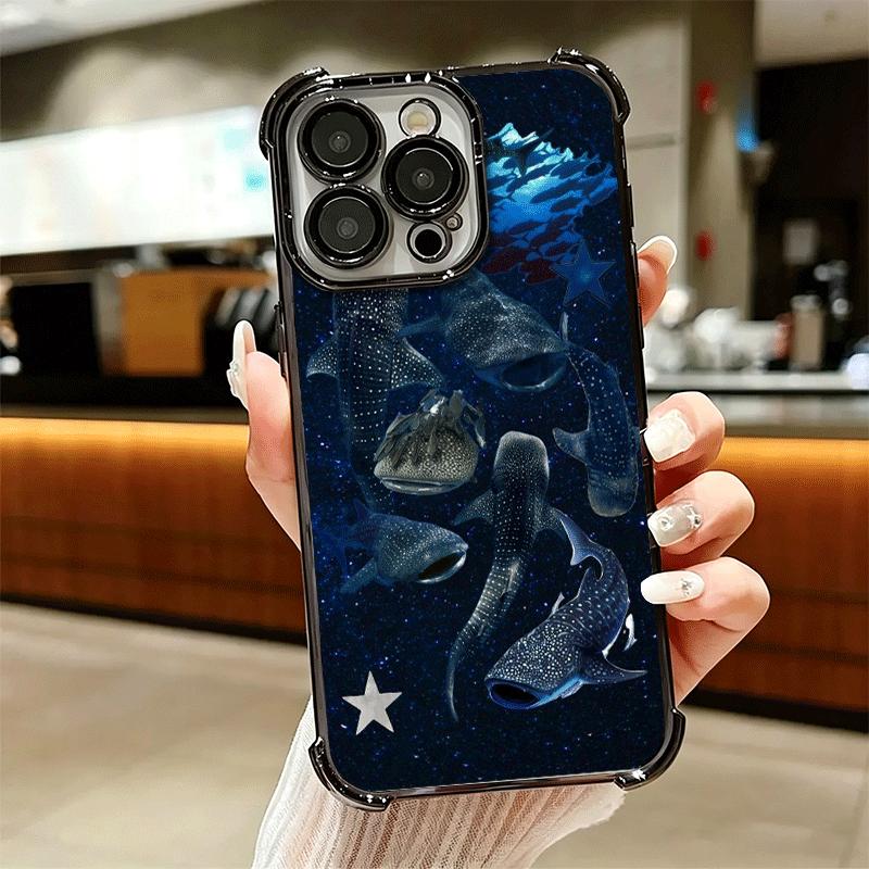 Ocean Whale Shark Soft Phone Case For iPhone 15 16 17 Air 14 Pro Max 16E Plus 13 12 Mini Plating Anti-Fall Fundas