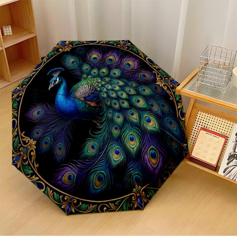 

Elegant Peacock Artwork Printed umbrella windproof folding umbrella portable sun and rain umbrella suitable for gifting