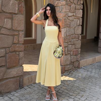 Cross-border European and American Temperament Elegant Celebrity Neck High Waist Dress, Women's Clothing Spring and Summer ,  Independent Station