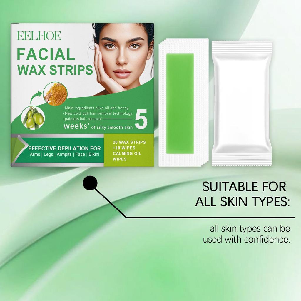 EELHOE Gentle Facial Hair Removal Wax Strips - No Residue, Portable & Easy for Daily Use
