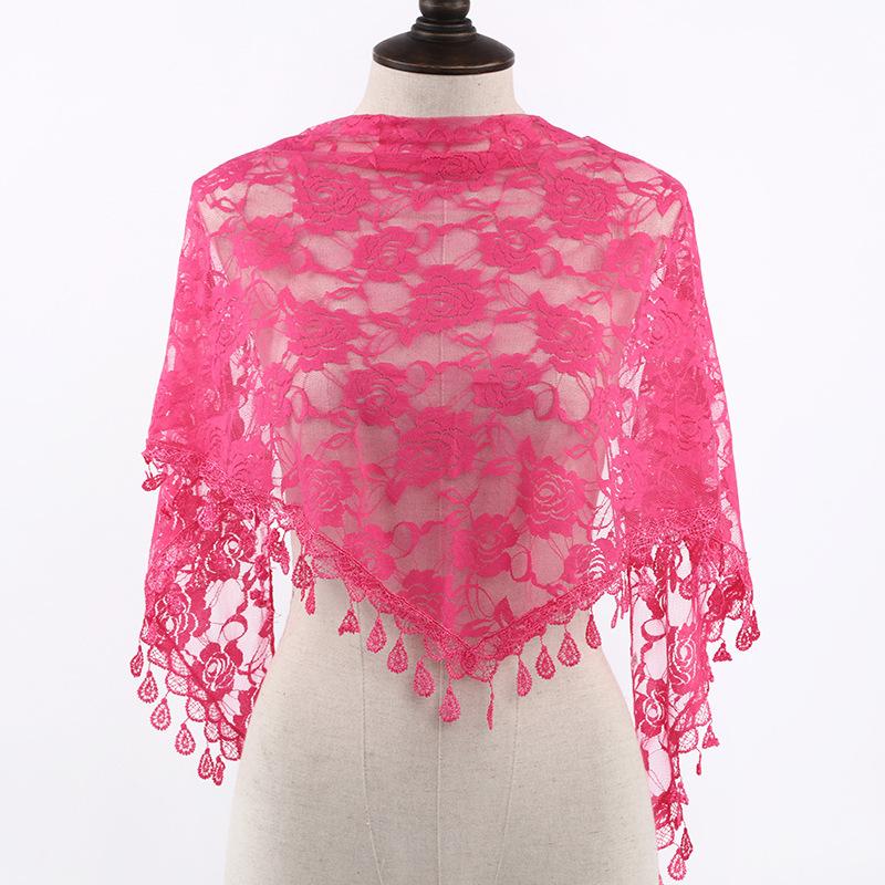 Women Rose Lace Veil Scarf Bandana Church Prayer Wedding Mantilla Chapel White Embroidered Hijab Women Scarves