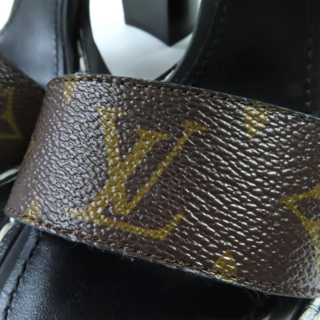 Excellent LOUIS VUITTON Sandals Star trail line Black brown Monogram canvas Women 36.5 Used