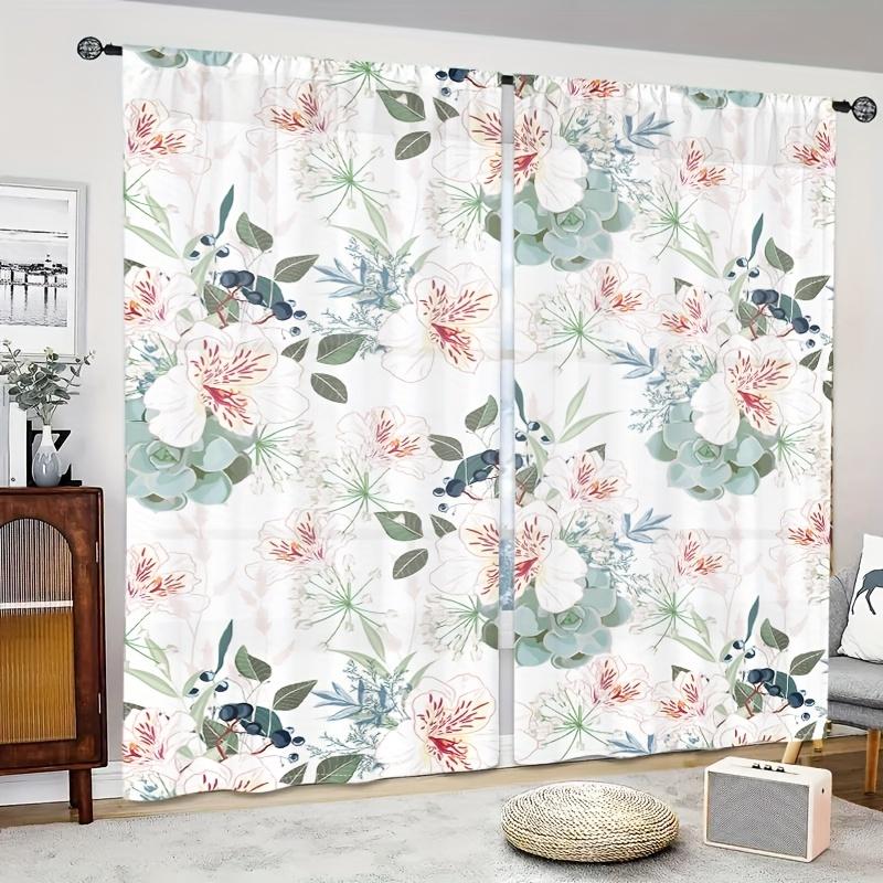 2pc Nordic style floral pattern curtains   polyester fabric   machine washable   suitable for bedroom and living room decoration