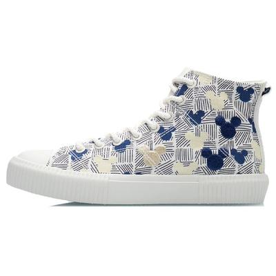 Li Ning Disney Collaboration Series Comfortable Classic Casual High-Top Sneakers Women Sneakers White Blue Yellow AGCR284-3
