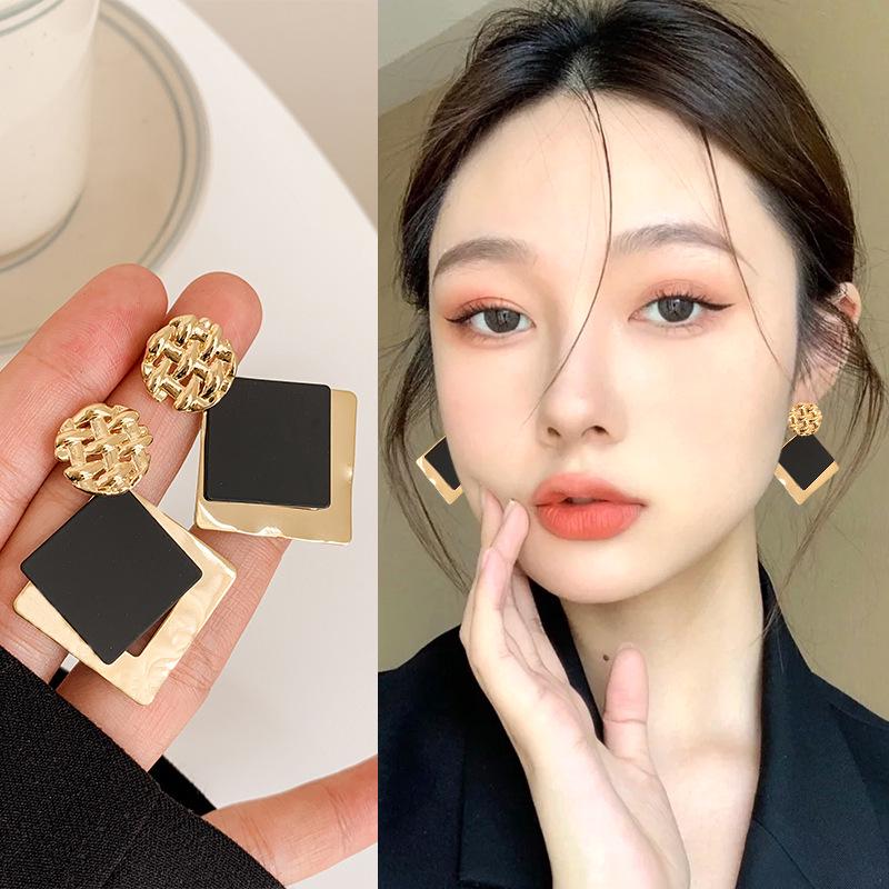 S925 Sterling Silver Square Stud Earrings for Women - Versatile High-End Fashionable Dangle Jewelry