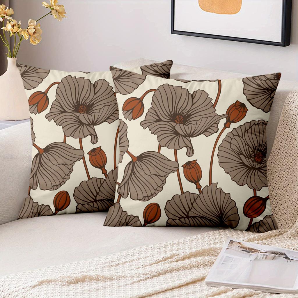 Pieces Vintage Poppy Floral Print Throw Pillow Covers Pattern Cushion Cover Suitable for Sofa Bedroom Car Pillow Cover