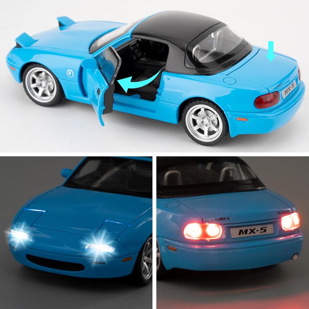 1/32 Mazda MX-5 Alloy Model Car Toy with Pullback,Removable Top,Blinking Lights with Sound and Bright Lights, Collectible Grade Gift for Kids (Red)