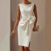 Damen Ärmelloses Cocktailkleid, Asymmetrisches Plissee-Oberteil, Seitliche Schleife, High-Low-Saum