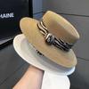 New Beach Hat Children Summer Sunscreen Sunshade Strap Striped Flat Top Hat Seaside Travel Straw Hat