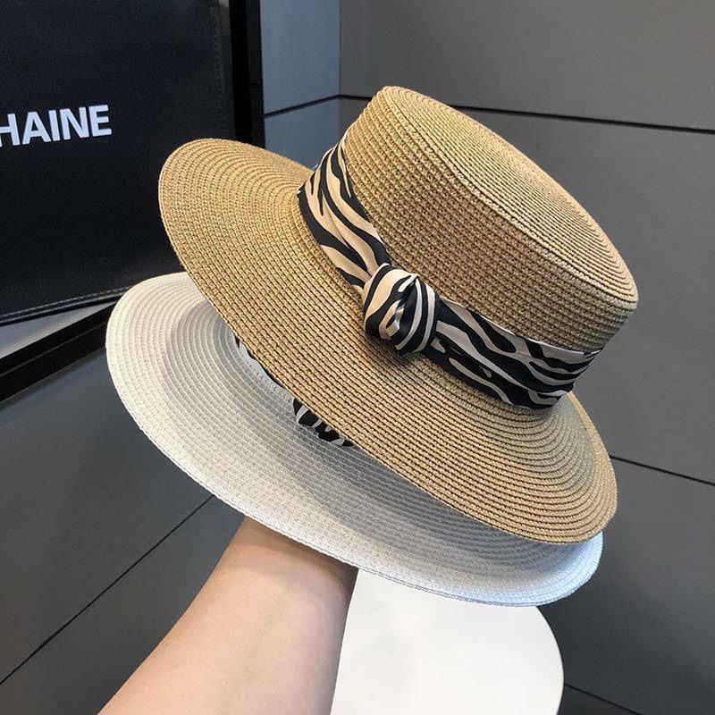 New Beach Hat Children Summer Sunscreen Sunshade Strap Striped Flat Top Hat Seaside Travel Straw Hat