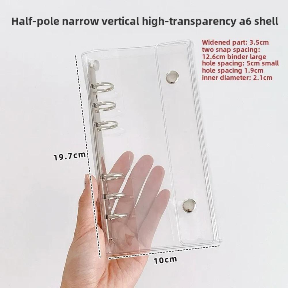 A6 Loose Leaf Cover 6-Hole Narrow Double Buckle PVC Notebook Cover Half Laser Transparent Detachable Design Flip Cover