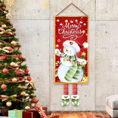 2D Christmas Door Curtain Decorations Santa Claus Snowman Photography Background Decoration Cloth Welcome Door Flag