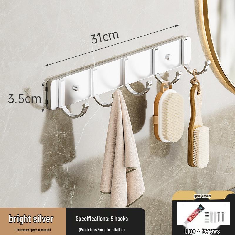 Punch-Free Space Aluminum Wall-Mounted Coat and Hat Hook Hanger for Bathroom