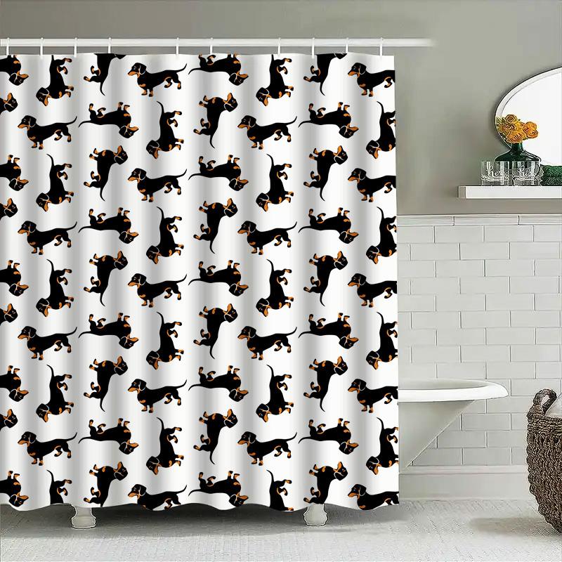 Vibrant Black White Dachshund Pattern Shower Curtain for Bathroom Decor Modern Home Accessory with Hook Rings Set Size: 72x72''