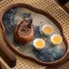 Bamboo Wood Glass Tea Tray Chinese Retro Ink Wind Dry Bubble Tray Simple Kung Fu Tea Tray Tea Set Storage Accessories