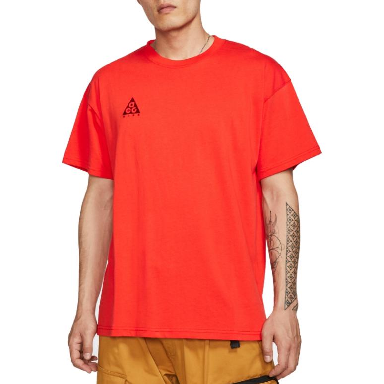 Nike Solid Logo Print Crew Neck Straight Fit Short Sleeve T-Shirt Men Tops Red BQ7342-634