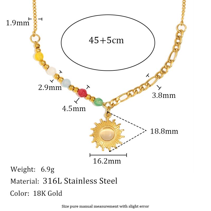 

MamacitaSlay 316L Stainless Steel Natural Stone Sun Asymmetrical Necklace Party Waterproof Neck Jewelry Women s Elegant Necklace 50cm золотий