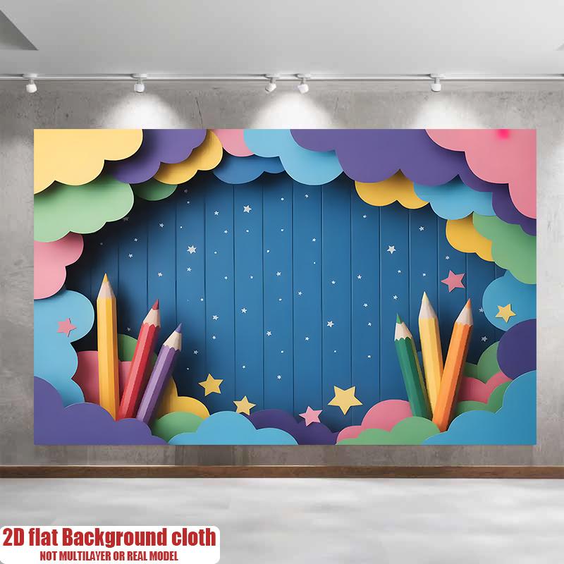 2D Flat Design, 1 Piece, with a Starry Background and Colored Pencil Decoration, for Home Decoration and Room Decoration.