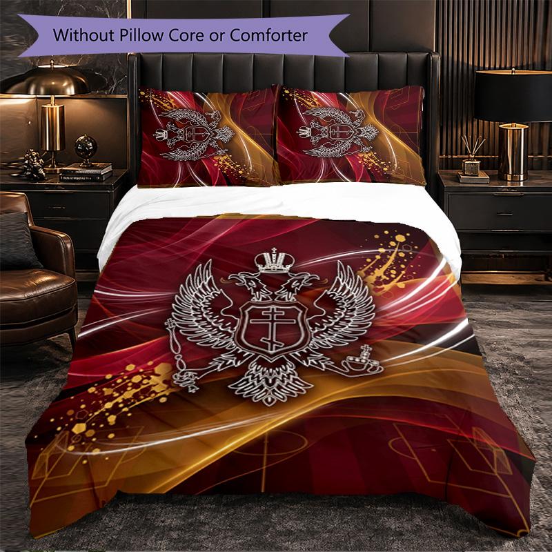 Serbia Pattern 3 Pieces Bedding Set Soft Microfiber Duvet Cover with Pillow Cases for Bedroom