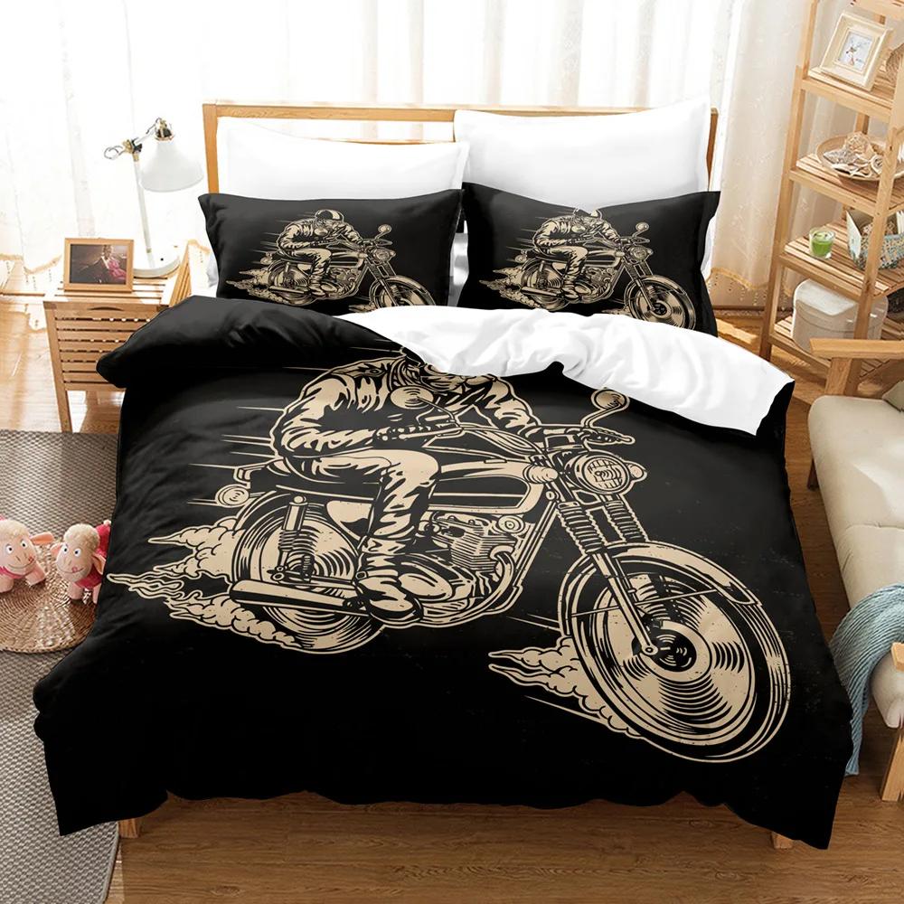 Motorcycle Duvet Cover Dirt Bike Extreme Sports Theme Motocross Racer King Queen Size for Boy Girl Adult for Bedroom Decoration