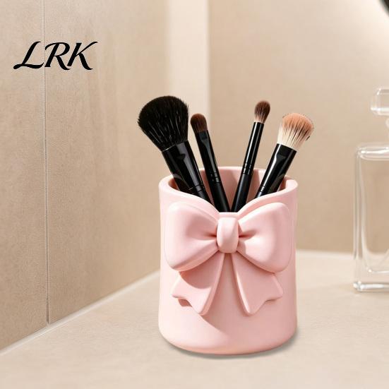Organized Makeup Tool Storage Box with Bow Decor, 3D Printed Multifunctional Organizer, Stationery And Cosmetic Holder Durable Plastic Case
