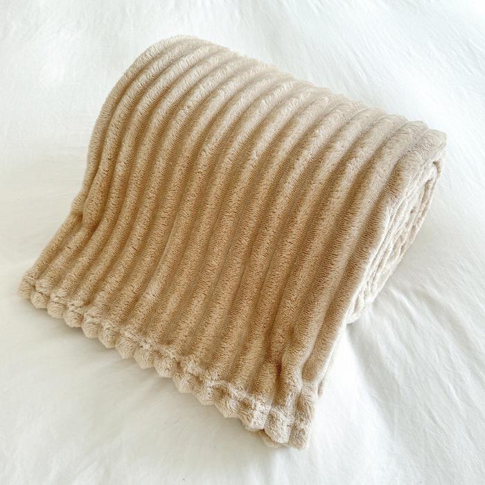 Thickened Plush Blanket - Wide Stripe, Grid Cut, Imitation Rabbit Fur, Small Flannel Blanket, Machine Washable