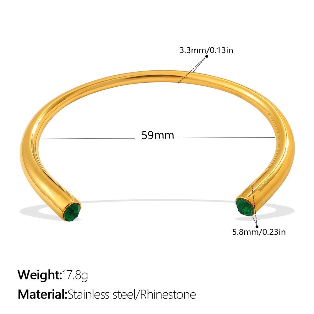 Cross-Border Gold Luxury Rhinestone Stainless Steel Open Bangle Bracelet