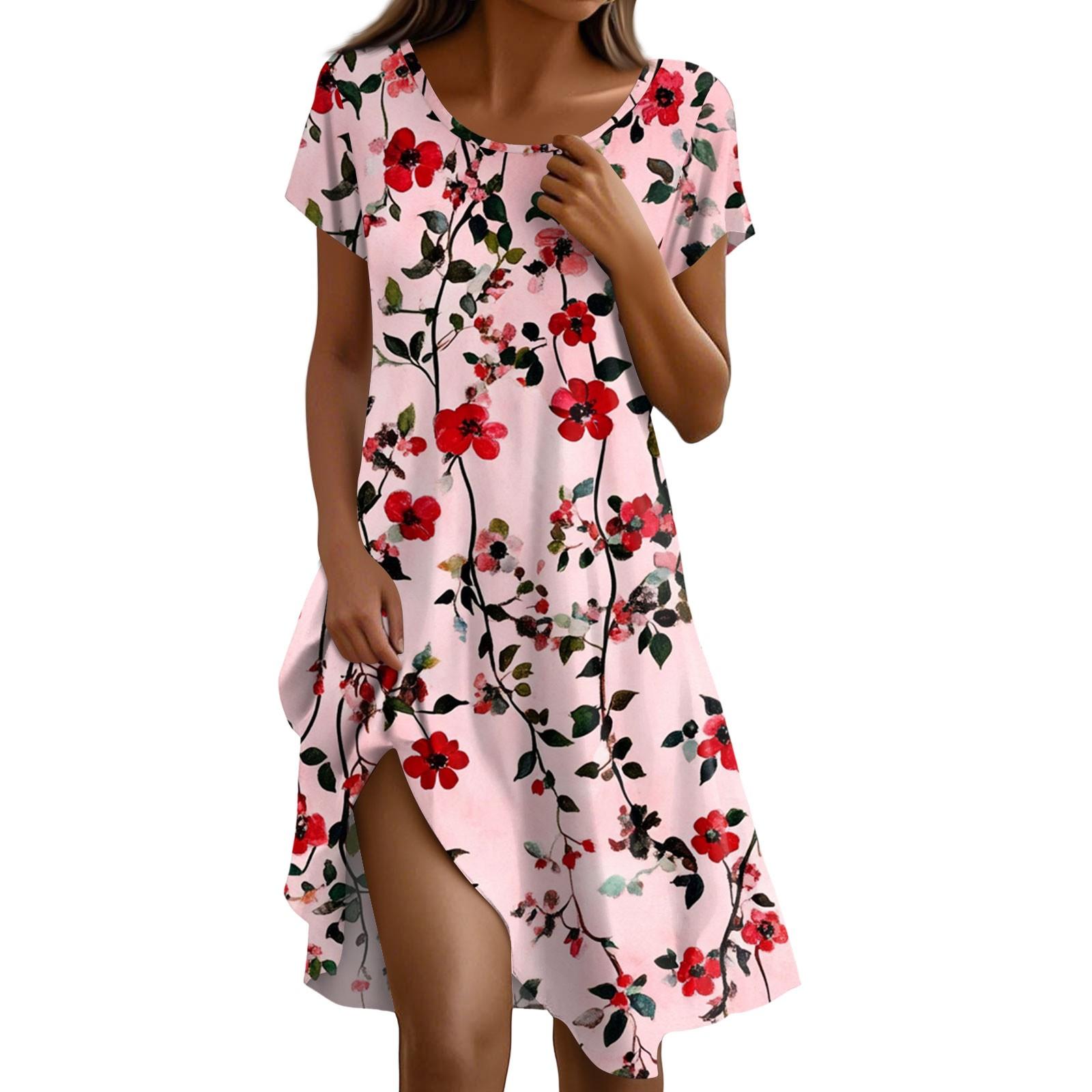 

Платье в стиле бохо с коротким рукавом для женщин, повседневное, свободного кроя, летнее, сарафан с цветочным принтом и карманами S