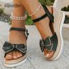 Fashion Lovely Girls Beige Bowtie Sandals Comfortable Platform Wedge Heels Shoes Woman Open Toe Ankle Strap Size35 42 Sandalias Mujer