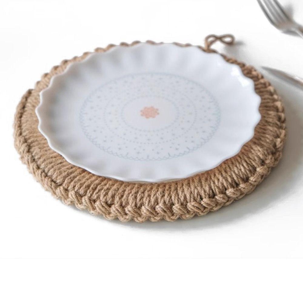Round Jute Woven Pot Pad Heat Proof Pan Place-mat Coaster Pot Holders  Kitchen