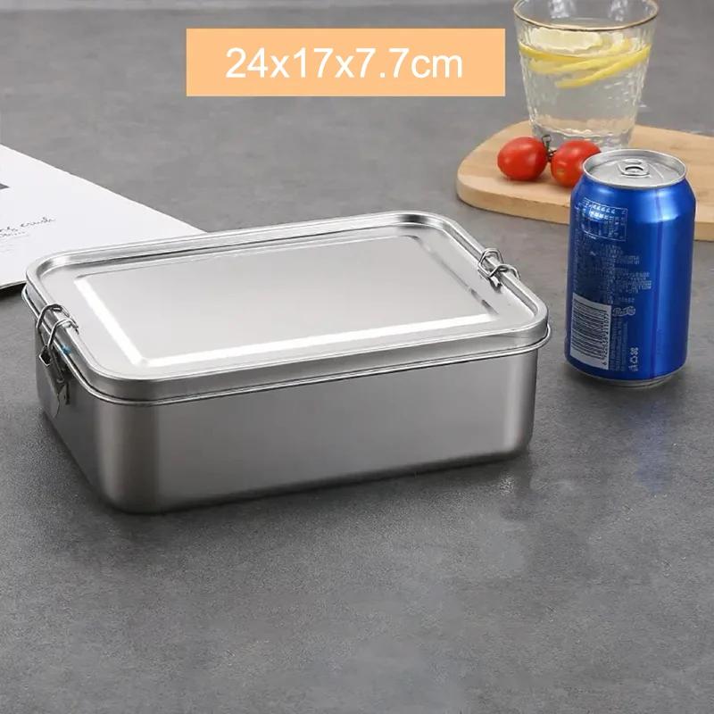 304 Stainless Steel Bento Box With Lockable Clip Metal Portable Food Storage Boxes Multiple Sizes For Home Use Fresh-keeping Box