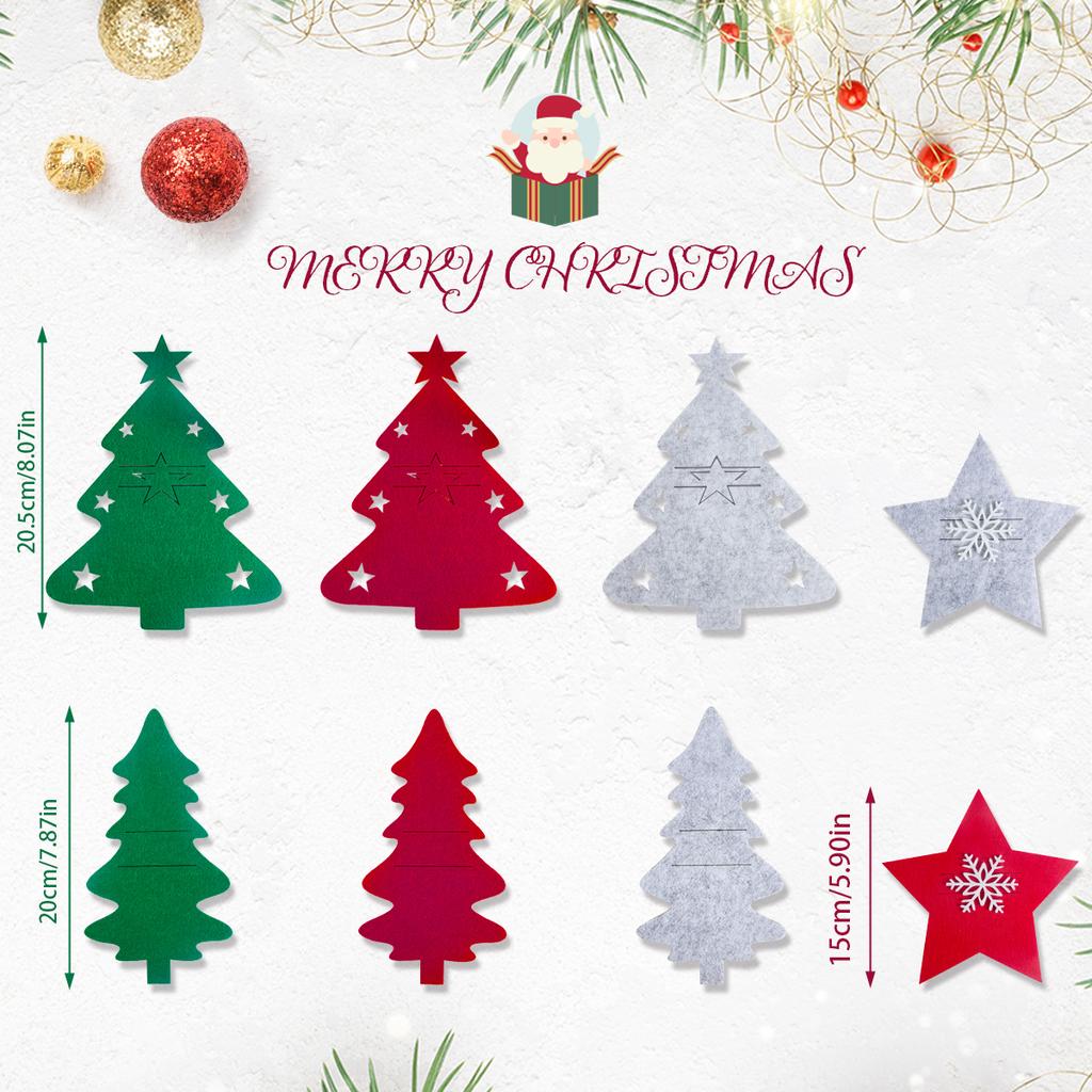 4/8pcs Christmas Knife Fork Holder Felt Xmas Tree Star Shape Pocket Cutlery Bag New Year Party Dinner Table Decoration Organizer