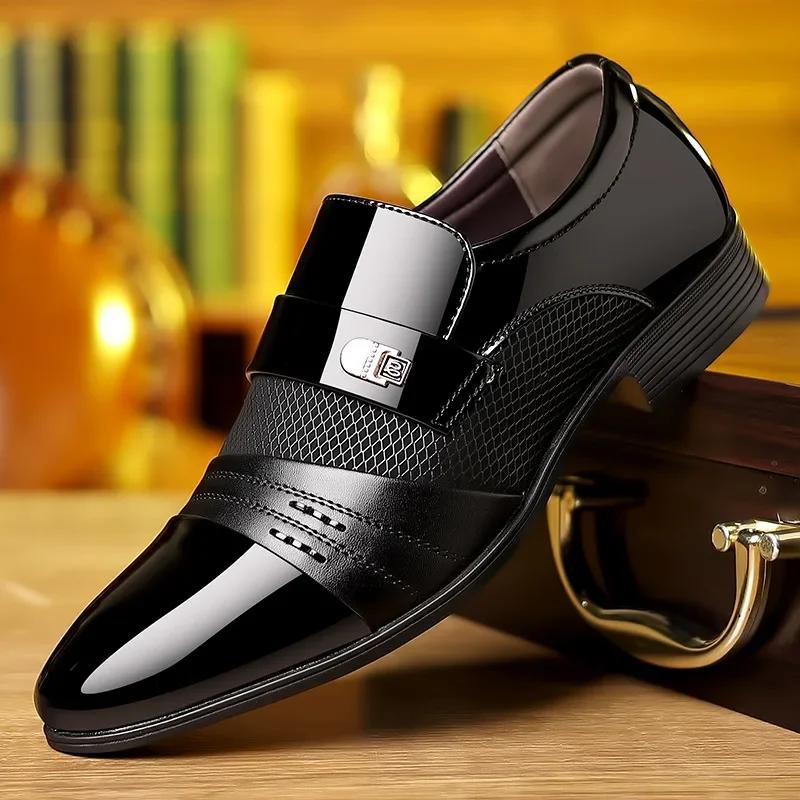 2024 Men's Formal Leather Shoes Black Pointed Toe Men Loafers Party Office Business Casual Shoes for Men Oxford Shoes Dress Shoe