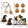 Halloween Pumpkin Witch Hat Wooden Bead Tiered Tray Set Wooden Ornaments For Holiday Atmosphere