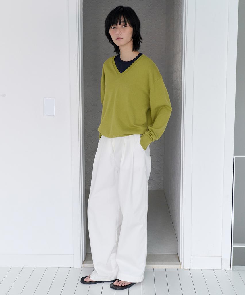 Leuba All-Day Cotton V-Neck Knit - Matcha Olive